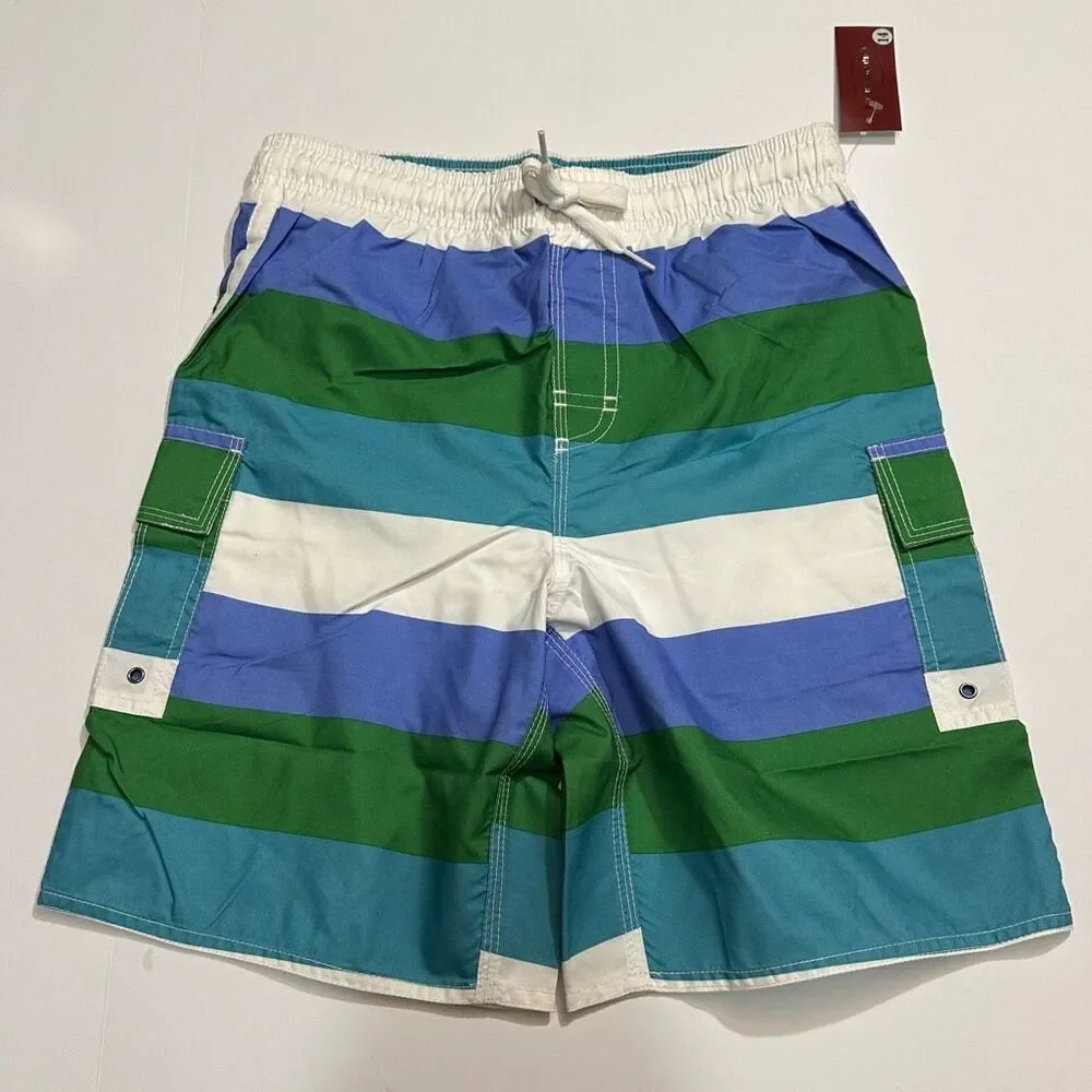 Chalaco Striped Swim Trunks blue, green | Men Size 14/Large